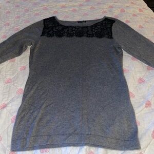Gray Top with Black Lace Detail
